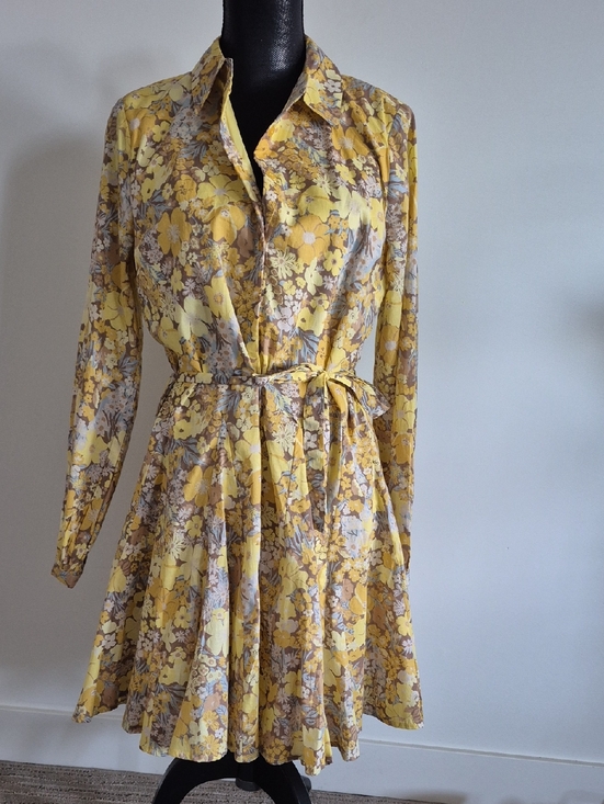 Dresses & Skirts - Yellow Floral Tie-Waist Shirt Dress